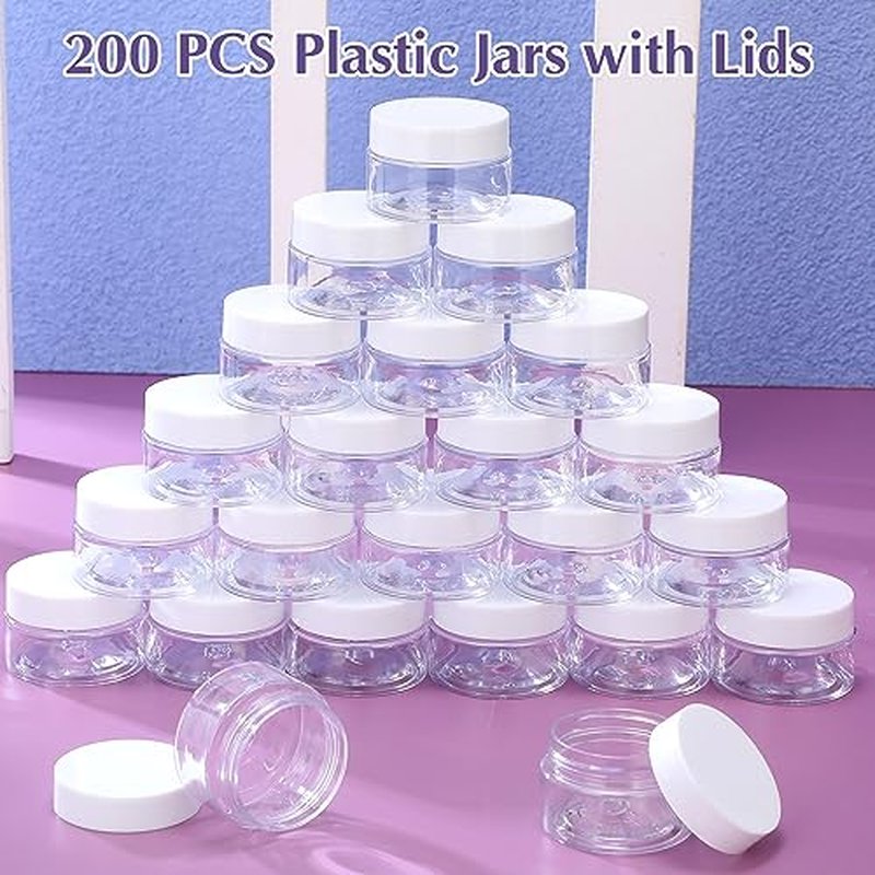 200 Pcs 1 oz Empty Bulk Plastic Container Jars with Lid Leak Proof Round Plastic Jars Small Cosmetic Travel Containers for Storage Makeup Creams Lotion Ointments, White