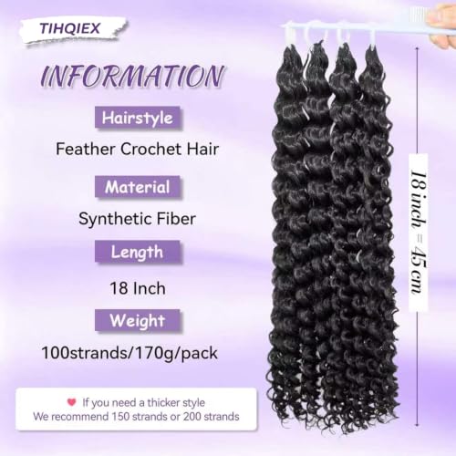 Deep Wave Feather Crochet Hair Extensions - 18 Inch, 100 Strands, Color #1B - Beginner Friendly
