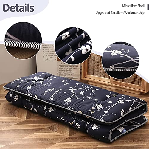MAXYOYO Navy Floral Japanese Floor Mattress 4-Inch Queen Size Futon
