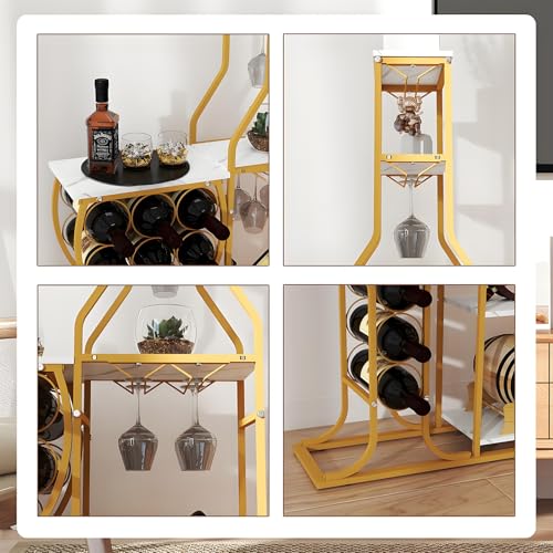 White 5-Tier Freestanding Wooden Wine Rack - Holds 11 Bottles, Glasses Storage