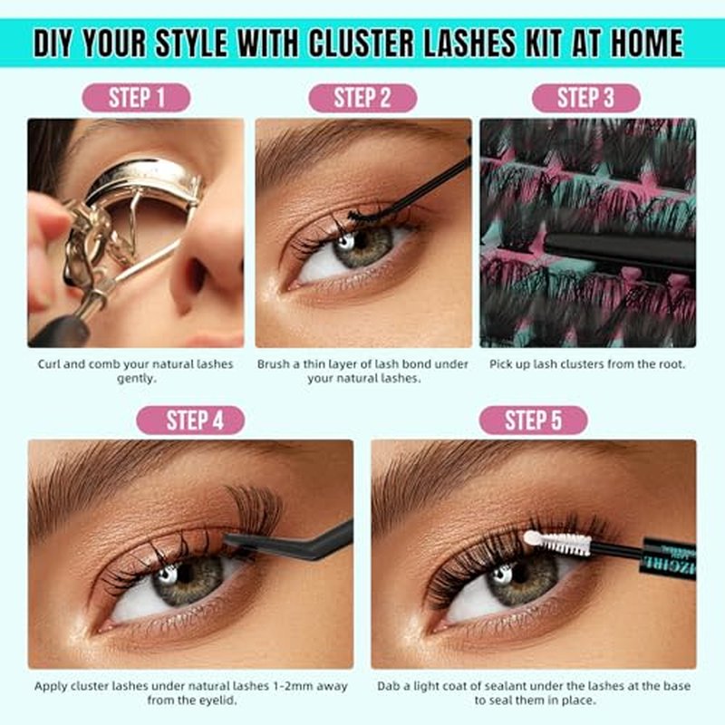 Lash Clusters Kit 320Pcs 60D 80D DIY Individual Lashes Extension Kit Lash Bond And Seal Lash Remover For Eyelashes Extensions Lash Applicator Tool For False Eyelash Cluster Kit(60D80D,D-Mix10-16mm)