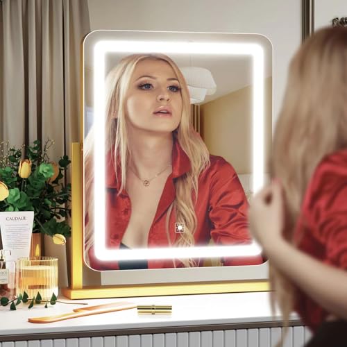 Lighted Makeup Mirror with 10X Magnification, 15.2 Inch LED Vanity Mirror - Gold