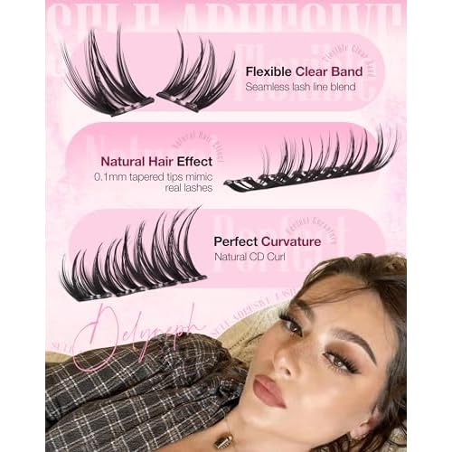 Self Adhesive Eyelashes Wispy Self Adhesive Lash Clusters Natural Clear Band Eyelash Clusters 8-14mm Short Cluster Eyelash Extensions Pre-Glued Cluster Lashes by Delyneph