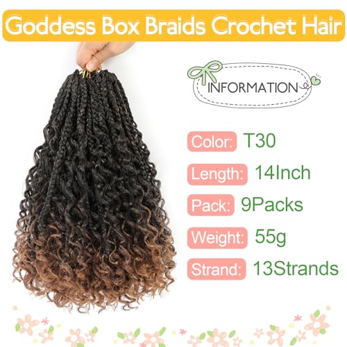 Pre-Looped Goddess Box Braids Crochet Hair 14 Inch - 9 Packs T30#