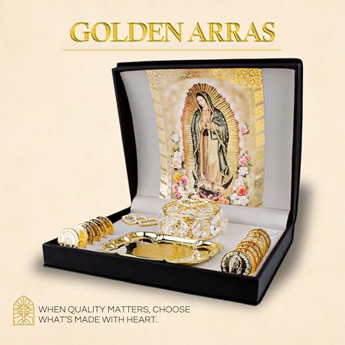 14k Gold Plated Virgen Guadalupe Arras Chest for Catholic Wedding - Crystal Chest Variation
