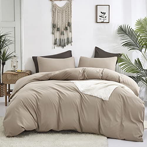 Queen Cream Coffee Comforter Set Khaki Bedding 3 Piece Modern Soft Breathable