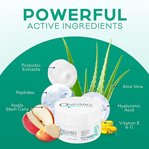 Ongaro Beauty - Whipped Body Butter Cream, Organic Shea Butter for Women with Aloe Vera, Plant Stem Cells, Peptides, Hyaluronic Acid, Probiotics, Vitamin C & E, Body Care for Women - 8 Fl Oz