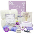 Birthday Gifts for Women, Self Care Hug in a Box Lavender Spa Gift Basket, Thinking of You Inspirational Gift for Wife Mom Sister New Mom or Friend with Flannel Blanket Knitted Eggplant and Pocket Hug