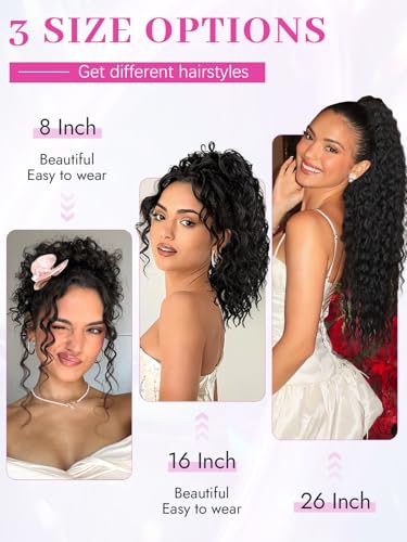 26 Inch Dark Brown Drawstring Ponytail Extensions for Women, Long Curly Wavy Hair