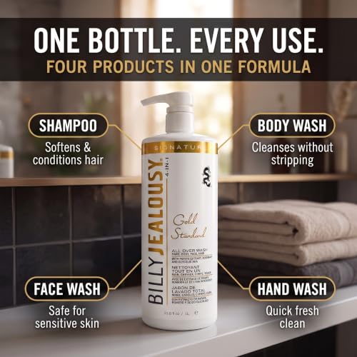 Billy Jealousy Gold Standard 4-in-1 All Over Wash - 33.8 Fl Oz - Hand, Body, Face & Hair Cleansing for Sensitive Skin