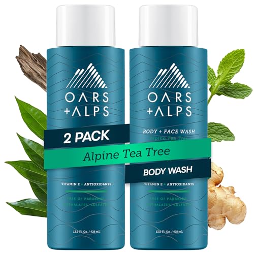 Oars + Alps Men's Body & Face Wash - Alpine Tea Tree Scent, 13.5 Fl Oz, 2 Pack