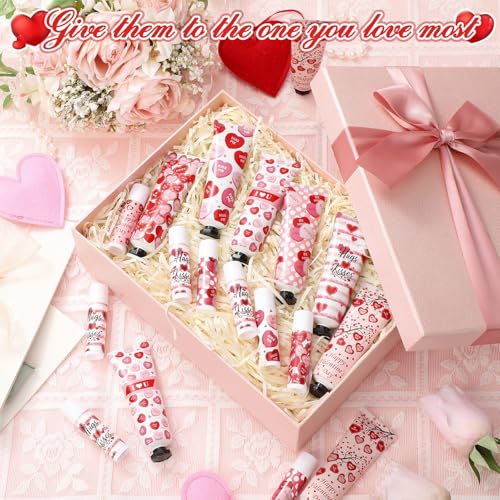 18-Pair Valentine Hand Cream & Lip Balm Gift Set - Red Heart Candy
