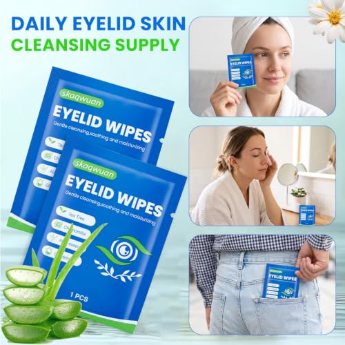 240PCS Eyelid Cleansing Wipes with Tea Tree Oil - Pack of 1, Gentle Facial & Eye Makeup Remover for Sensitive Skin