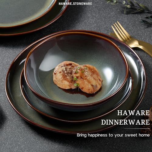 12-Piece Stoneware Dinnerware Set for 4 - Reactive Moss Green