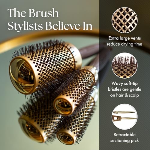 Professional Thermal Hair Brush 1 1/4 Inch - Gold/Chocolate - Olivia Garden NanoThermic