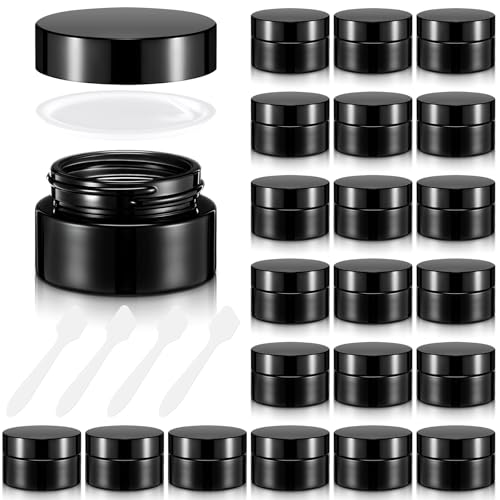 Honeydak 24 Pack Small Black Glass Cosmetic Jars with Lids - 0.7 oz Travel Containers