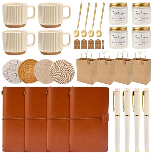 Baby Shower Game Prize Set with Ceramic Mugs, Candles & Notebooks - Brown / 4