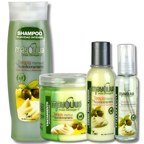4-in-1 Hair Repair Set with Olive Oil & Protein - Shampoo, Leave-In, Treatment & Shine Drops