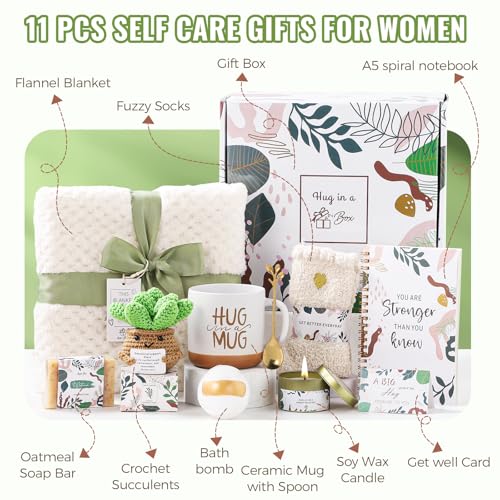 Get Well Soon Gift Basket for Women - Self Care & Relaxation Set with Blanket Candle Socks