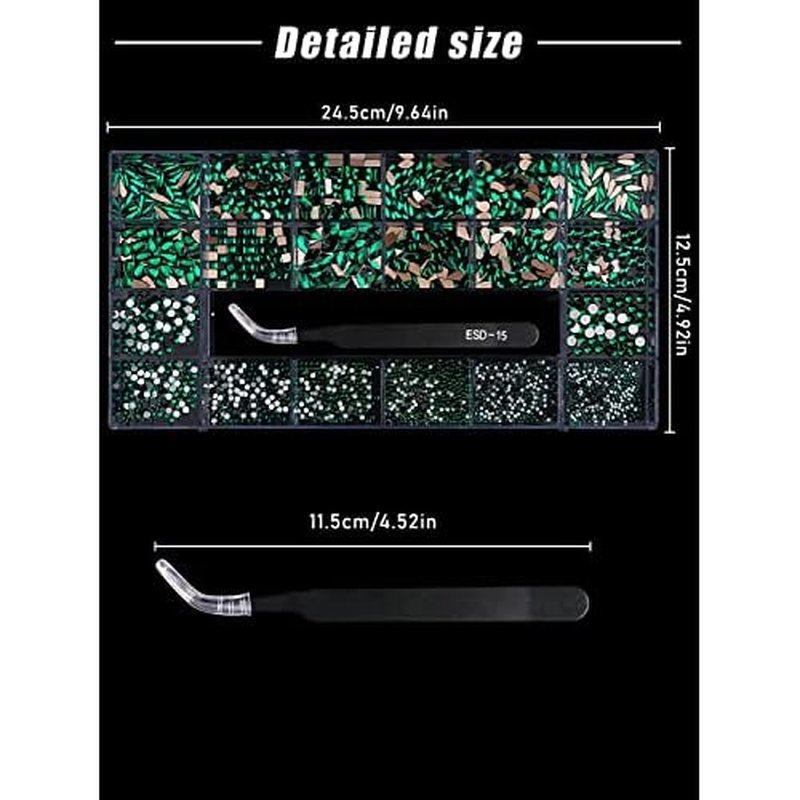 3100Pcs Green Rhinestones for Nail, EBANKU 12 Types of 600 Nail Diamonds +2500 Flat Rhinestones Kit Mixed Shape AB Nail Gems Jewels with Rhinestone Picker Dotting Pen Tweezers