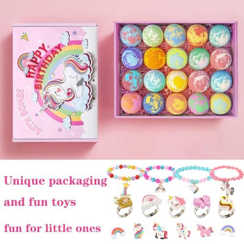 Kims Cosiart Pink Unicorn Bath Bombs Set with Surprise Inside - 20 Pack for Girls & Kids, Birthday & Gift