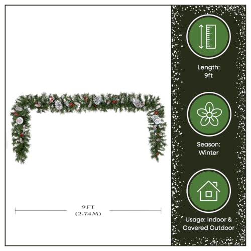Pre-Lit Frosted Berry Christmas Garland - 9ft Indoor Outdoor Holiday Decor