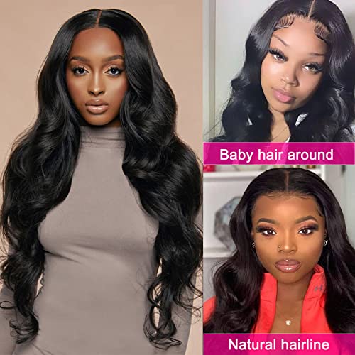 Atilck 20in Natural Black 13x4 Lace Front Wig Body Wave Glueless, 100% Brazilian Human Hair