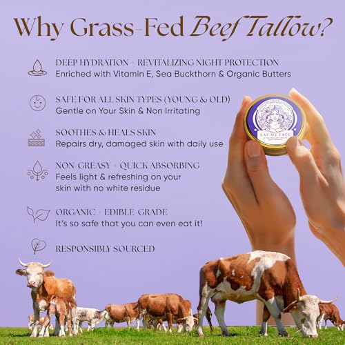 Eat My Face Grass Fed Tallow Night Cream for Face ? Hydrating Anti Wrinkle Cream for Face with Shea Butter, Cocoa Butter & Vitamin E | Anti Aging Men & Women Restorative Night Moisturizer, 4.0 fl oz