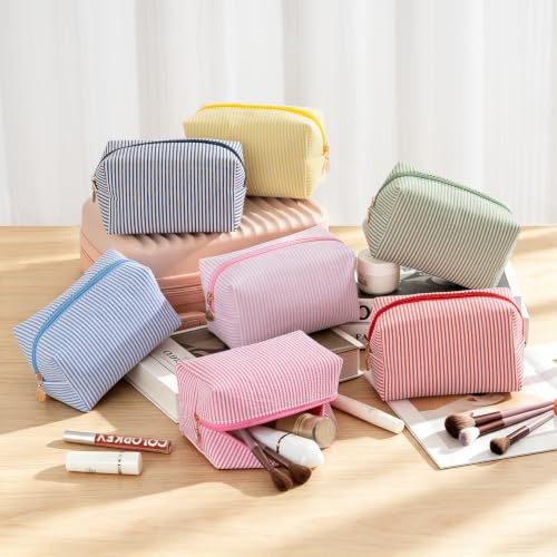 UUYUUY Makeup Bag Travel Toiletry Organizer Case, Small Green Stripe Cosmetic Pouch