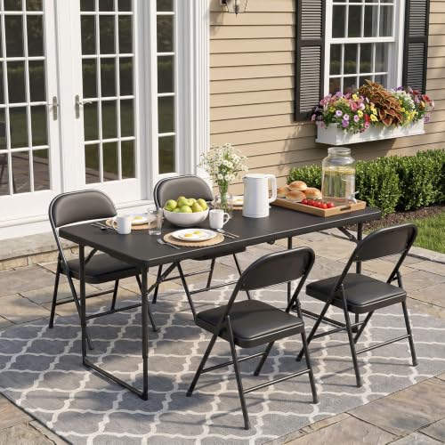 4FT Portable Folding Table with Adjustable Height & Steel Legs - Heavy Duty Plastic Surface for Indoor & Outdoor Use