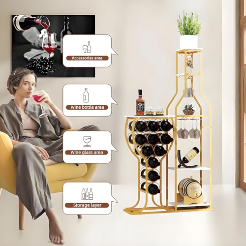 White 5-Tier Freestanding Wooden Wine Rack - Holds 11 Bottles, Glasses Storage