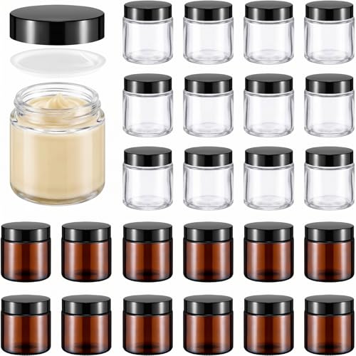 24 Pack 4 oz Glass Cosmetic Jars with Airtight Lids - Amber & Clear
