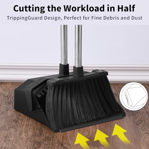Black Commercial Broom and Dustpan Set - 3-Pack, 51 Inch Handle, Industrial Grade