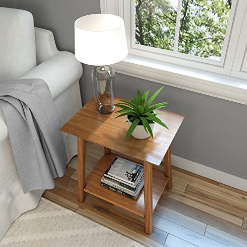 16.25-Inch Pecan Mid-Century Modern Side Table with Shelf - Plank+Beam