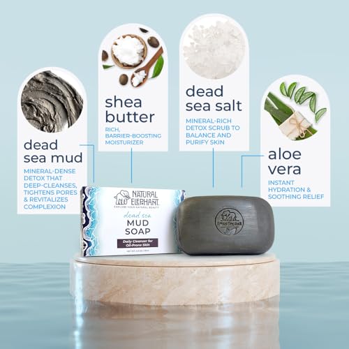 Natural Elephant Dead Sea Mud Soap Bar 13.2 oz - Mineral-Rich Facial & Body Cleanser, Pack of 1