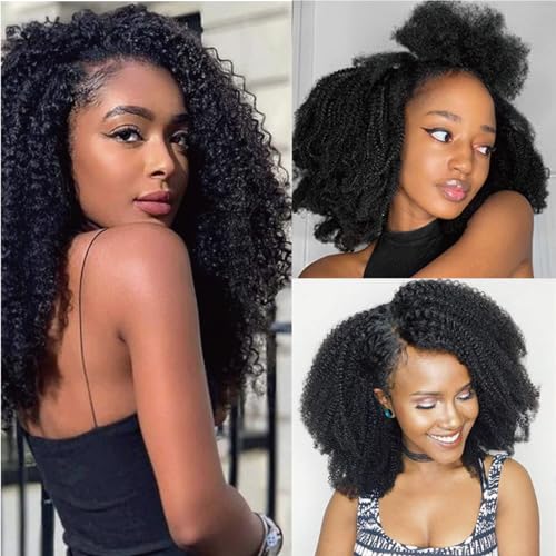 Yacurcur Natural Black Afro Kinky Curly Clip-Ins 24 Inch Human Hair Extensions