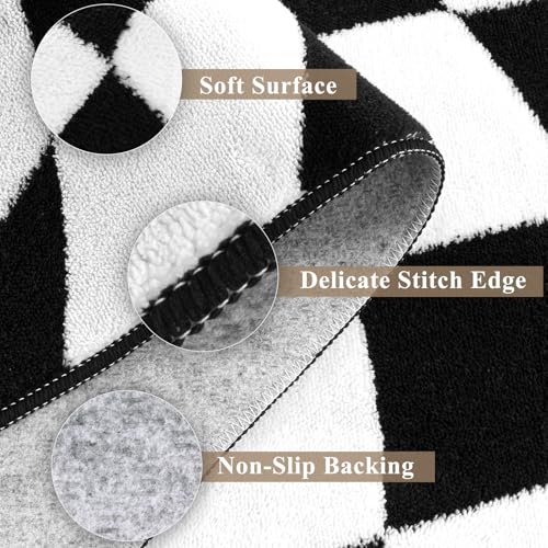 Black 6x9 Checkered Non-Slip Washable Area Rug for Living Room