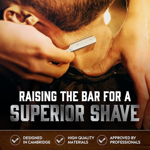 The Cambridge Cutthroat¢ç Cut Throat Razor Kit with Blades & Travel Pouch - Missanda Hardwood & Stainless Steel Professional Barber Shaver Men - Straight Edge Moustache & Beard Shaper