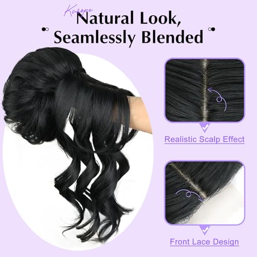 Black Messy Bun Hair Piece with Bangs 2-in-1 Updo Wig for Women