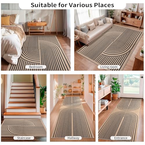 Black 5x7ft Washable Non-Slip Jute Area Rug for Dining Room