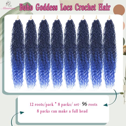 Alimiriam Blue River Locs Crochet Hair 22 Inch Boho Goddess Faux Locs, 8 Packs for Black Women