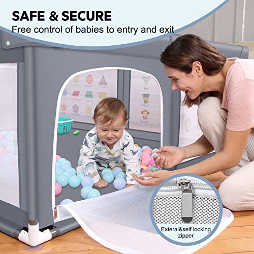 Baby Playpen Safety Gate 71x60in Extra Large Toddler Play Yard - Dark Grey