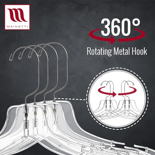 Mainetti 17in Clear Plastic Shirt Hangers with Swivel Hook - 100 Pack