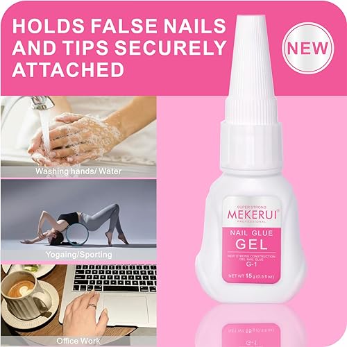 MEKERUI 2 Pack Nail Glue Gel & Remover Set - Long-lasting 30+ Days, Quick Dry, Waterproof, Salon Professional, 1 Fl Oz Each