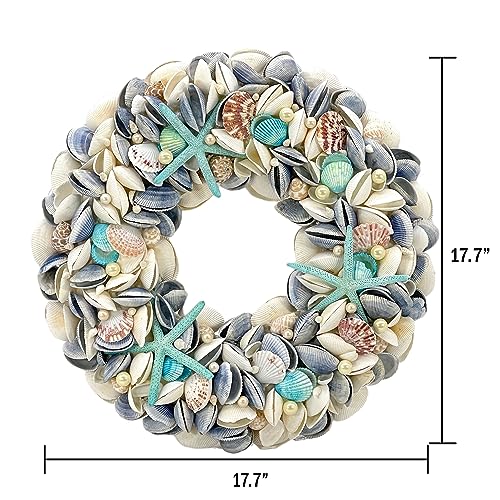 Nautical Seashell Wreath 18-Inch Blue Coastal Beach Home Decor