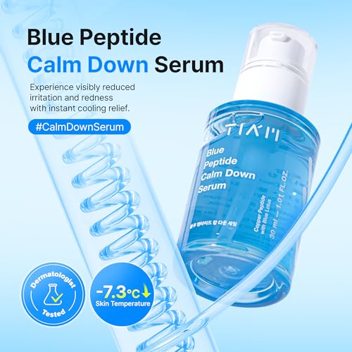 TIAM Blue Peptide Calm Down Serum, Cooling & Soothing Face Serum with Copper Peptides and Centella Asiatica, Lightweight Korean Skincare for Sensitive Skin, 1.01 fl oz