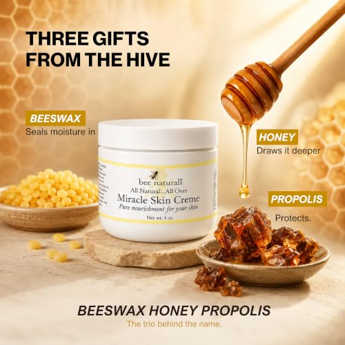 Bee Naturals Miracle Skin Creme 4 oz All-Natural Hydrating Body & Face Moisturizer - Pure Nourishment with Olive Oil, Beeswax & Coconut Oil