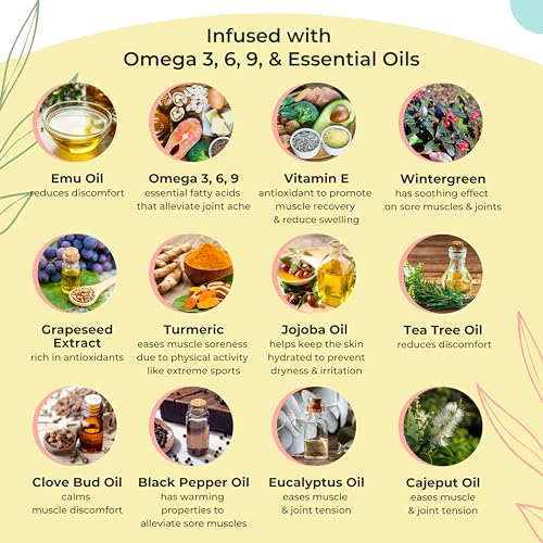 Sports Oil Muscle Rub with Pure Emu Oil, Omega 3 6 9, Tea Tree, Vitamin E, & Essential Oils - 100ml Oil Soothing for Muscle Stiffness & Skin Discomfort by Y-Not Natural
