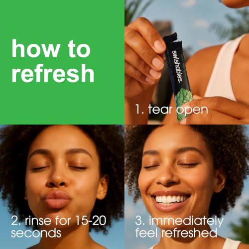 Swishables Spearmint Bliss Liquid Mouthwash Packets 50 Travel Sticks, TSA-Approved
