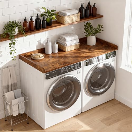 Piskyet 54 x 27.5-Inch Rustic Brown Wooden Washer Dryer Countertop, 2.5" Thickness